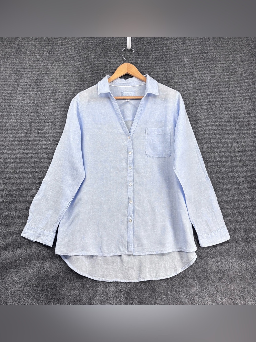 Sigrid Olsen Light Blue 100% Linen Casual Minimalist Blouse Women’s L